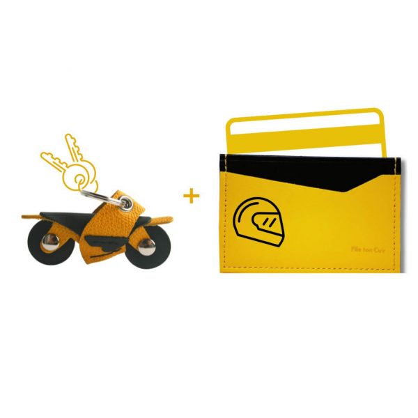 Pack cadeau accessoires cuir moto _Vroom_ jaune