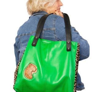 sac cabas en cuir vert léopard