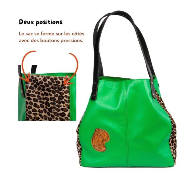 Sac cabas en cuir vert léopard